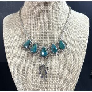 Chrysocolla Semiprecious Stone & Alpaca Silver Handmade Necklace From Peru NEW